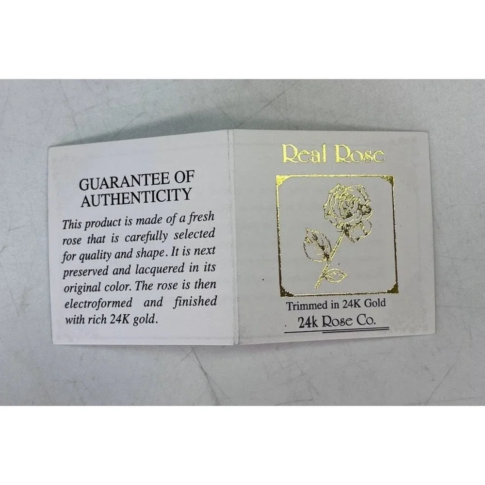 24k Rose Co Pink Real Rose Preserved in Lacquer Trimmed in 24K Gold with Box COA